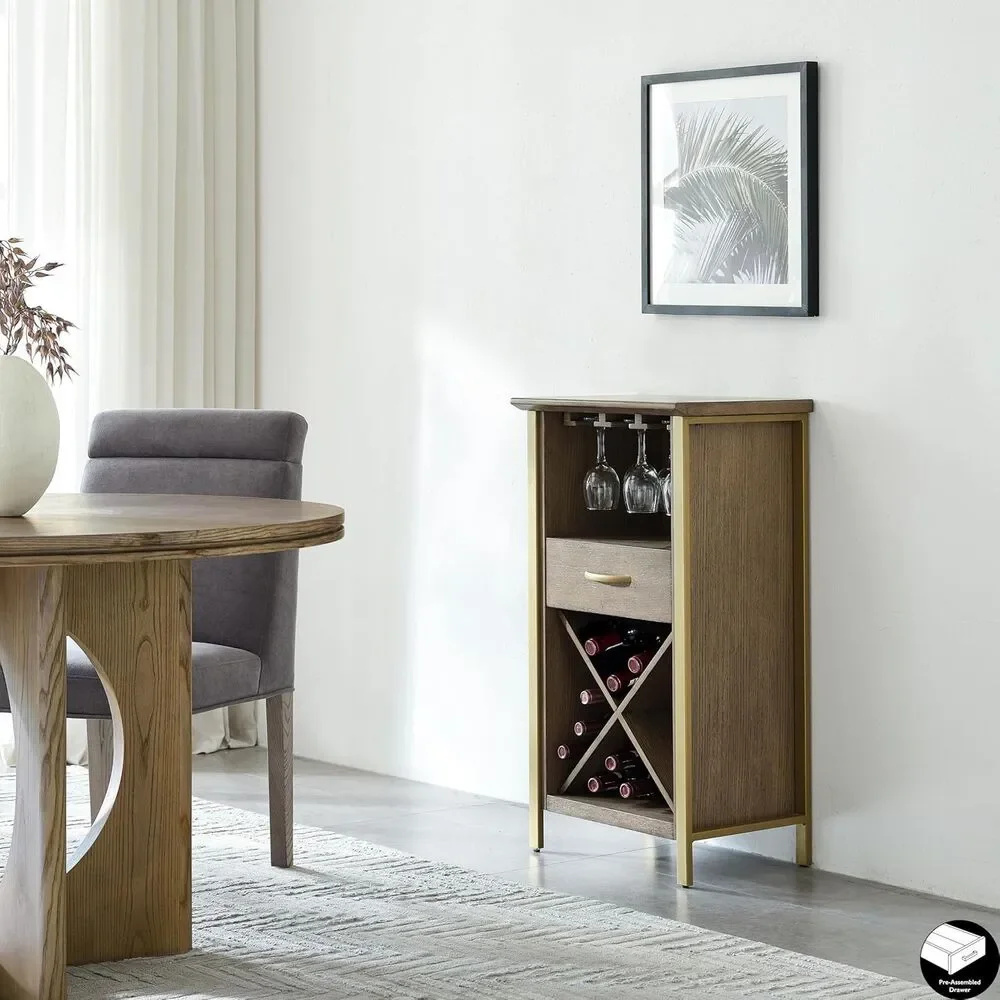 Leick Home 9500-DN Leah Mini Bar Cabinet for Stemware and Bottle Storage,